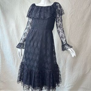VTG ILGWU Black Lace Montaldo’s Wednesday Addams Dress